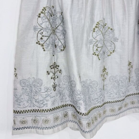 Blue Tassel Collection Gray Gold Metallic Silk Blend Embroidered Medallion Skirt - Picture 6 of 16